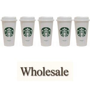 Starbucks - 16oz White Reusable Plastic Travel Cup - 5 Pack.